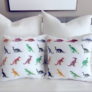 Set of Two Kids Dinosaur Pillows 16” square